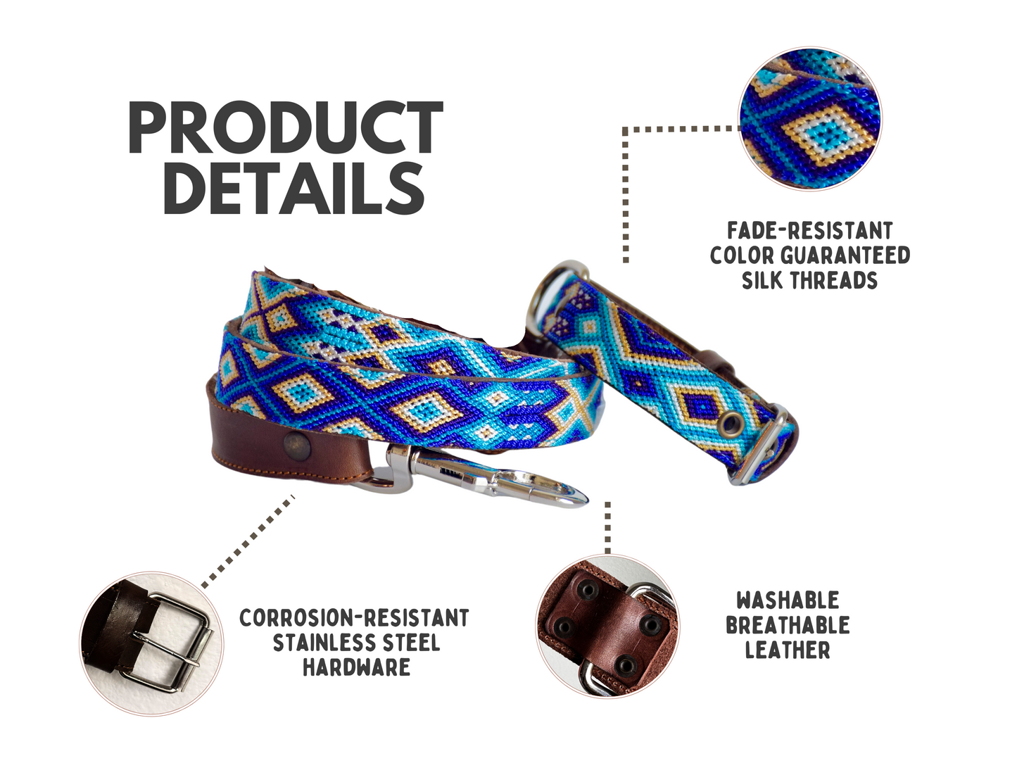 Leather Dog Collar I Mexican Everyday Pet Collar I Azul Celeste Collection