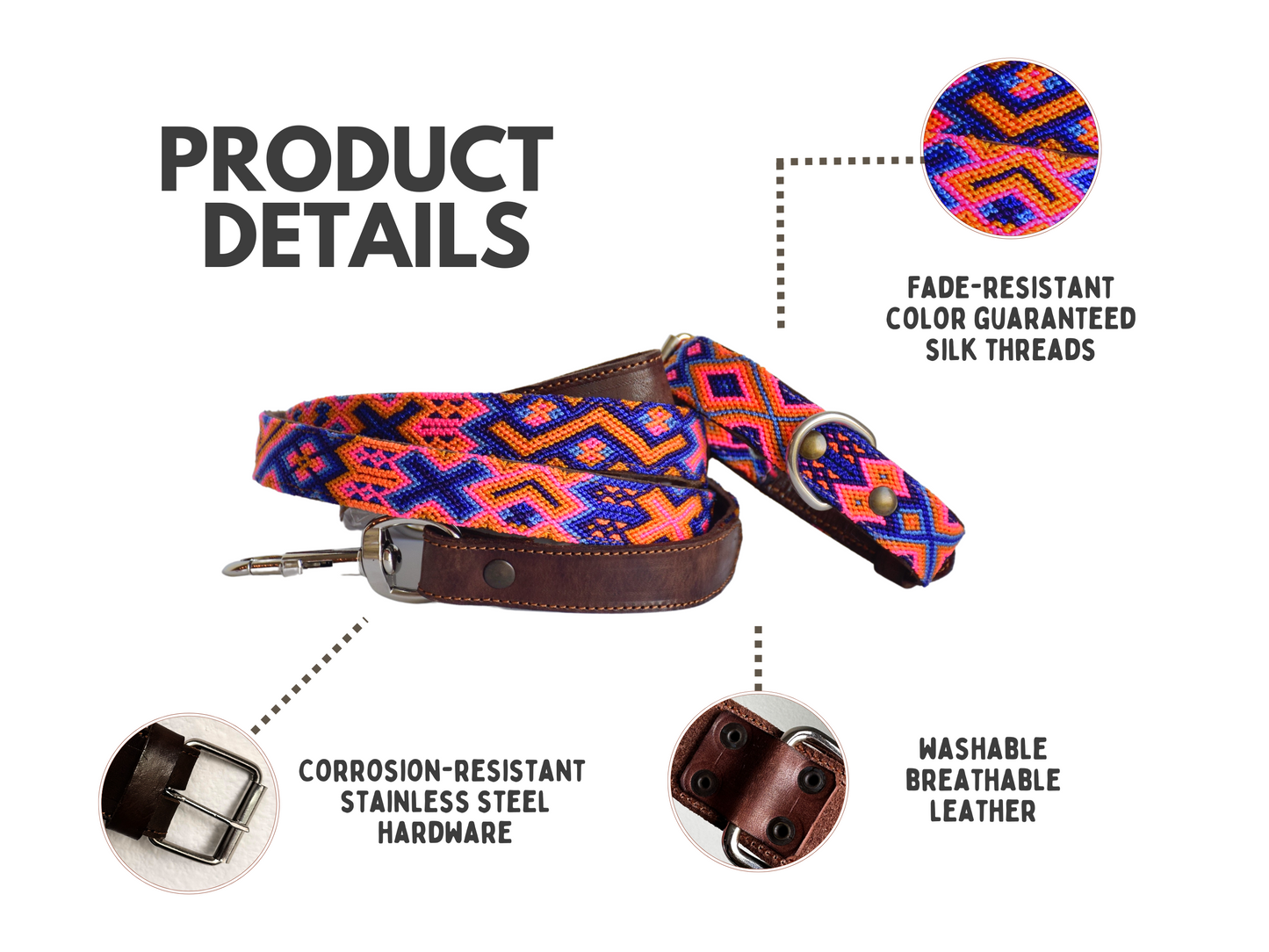 Leather Dog Collar I Mexican Everyday Pet Collar I Cempasuchil Collection